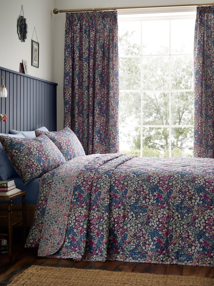 Dreams & Drapes Navy Bessie Lined Pair Of Pencil Pleat Curtains - Image 2 of 4