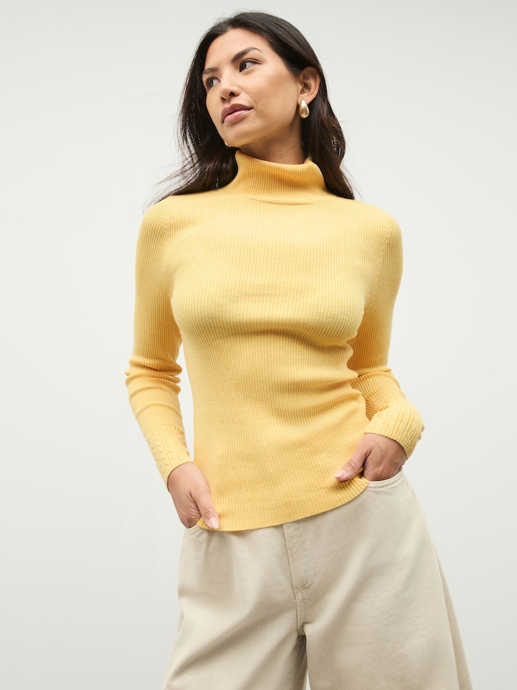 Yellow Roll Neck Ribbed Jumper With Wool - Image 1 of 9 Yellow Roll Neck Ribbed Jumper With Wool - Image 1 of 9