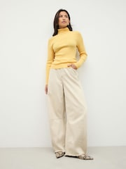 Yellow Roll Neck Ribbed Jumper With Wool - Image 2 of 9
