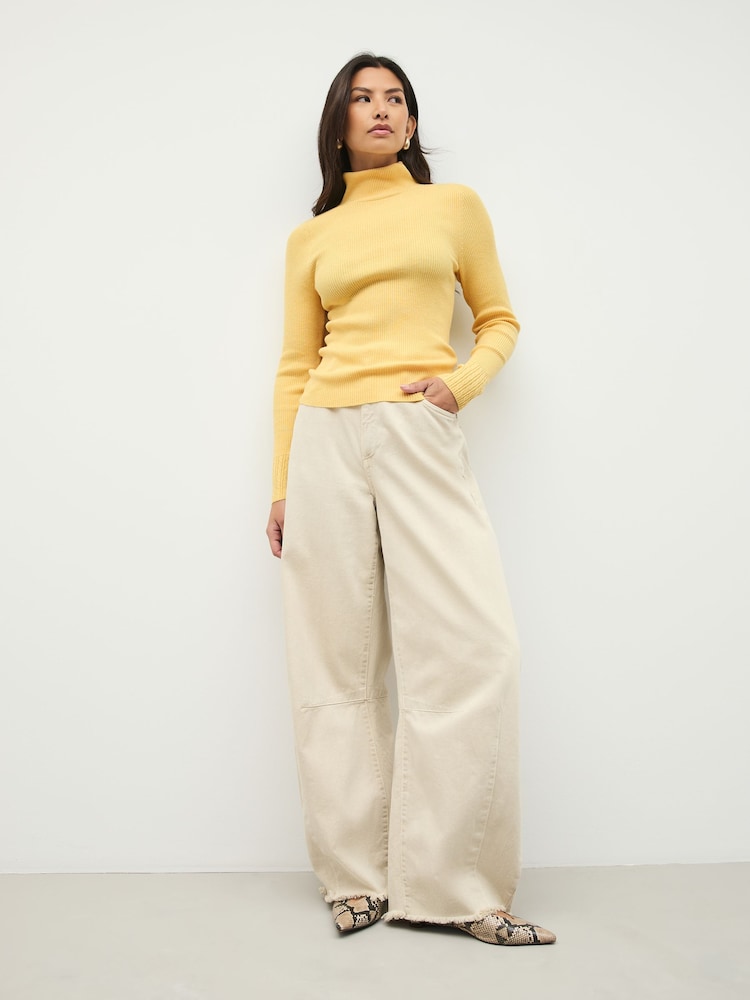 Yellow Roll Neck Ribbed Jumper With Wool - Image 2 of 9 Yellow Roll Neck Ribbed Jumper With Wool - Image 2 of 9