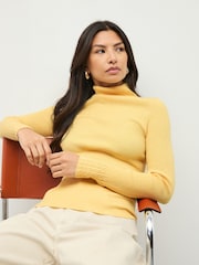 Yellow Roll Neck Ribbed Jumper With Wool - Image 4 of 9