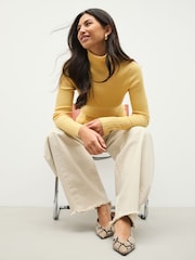 Yellow Roll Neck Ribbed Jumper With Wool - Image 5 of 9