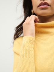 Yellow Roll Neck Ribbed Jumper With Wool - Image 6 of 9
