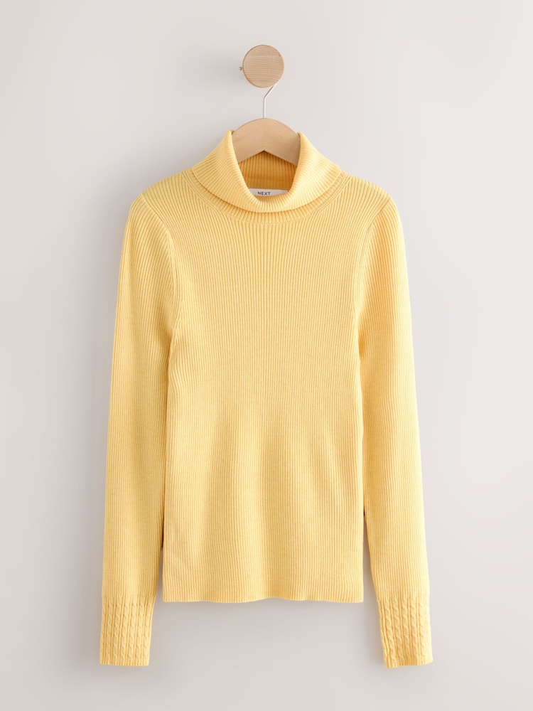 Yellow Roll Neck Ribbed Jumper With Wool - Image 9 of 9