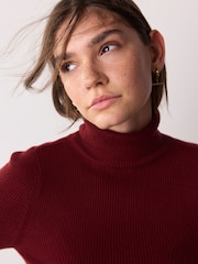 أحمر عنابي - Roll Neck Ribbed Jumper With Wool - صورة 6 من 9