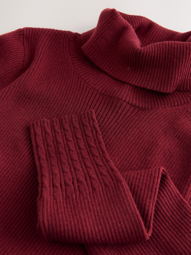 أحمر عنابي - Roll Neck Ribbed Jumper With Wool - صورة 9 من 9 أحمر عنابي - Roll Neck Ribbed Jumper With Wool - صورة 9 من 9