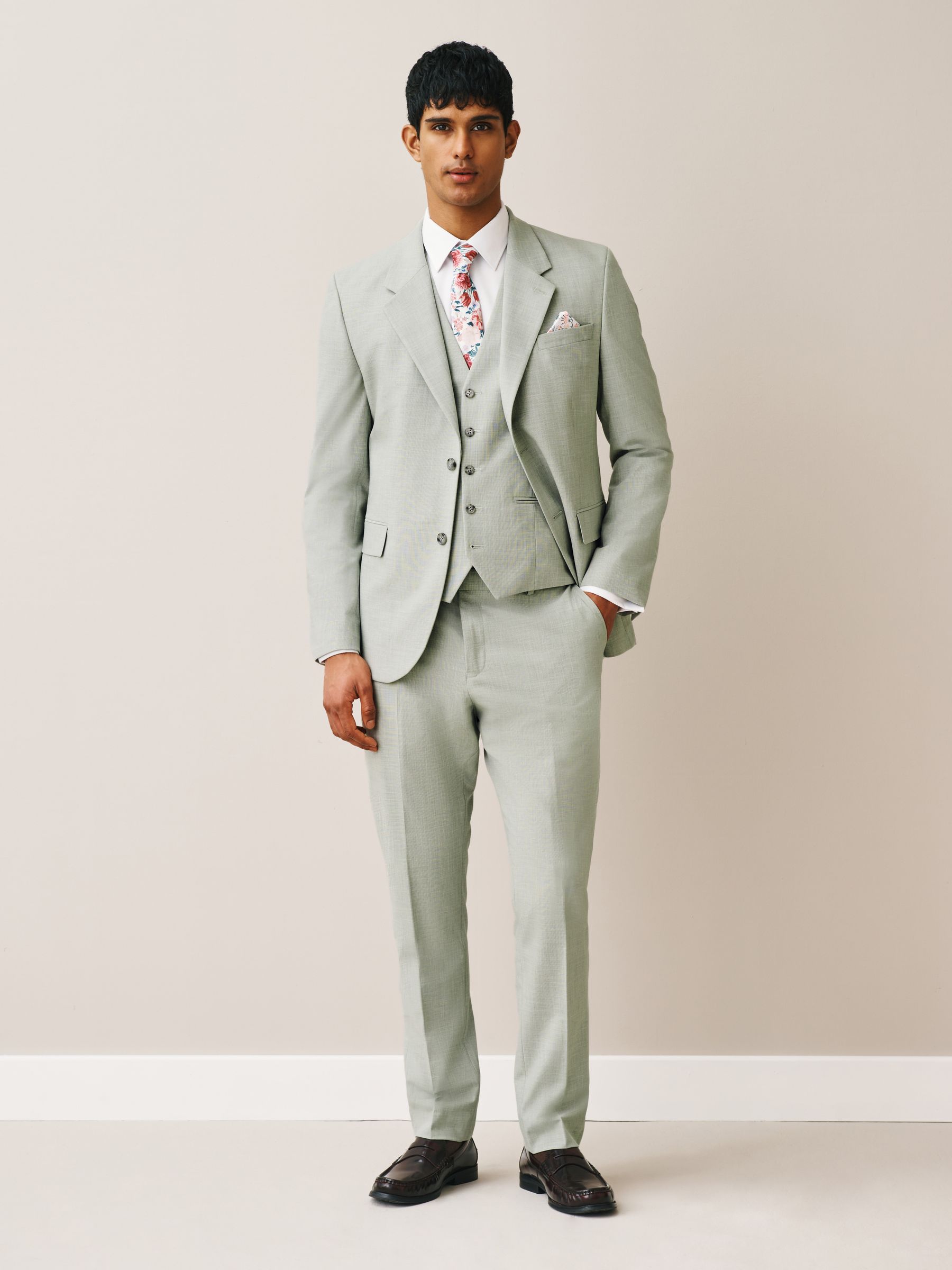 Buy Green Slim Fit Motionflex Textured Suit Trouser from Next Romania