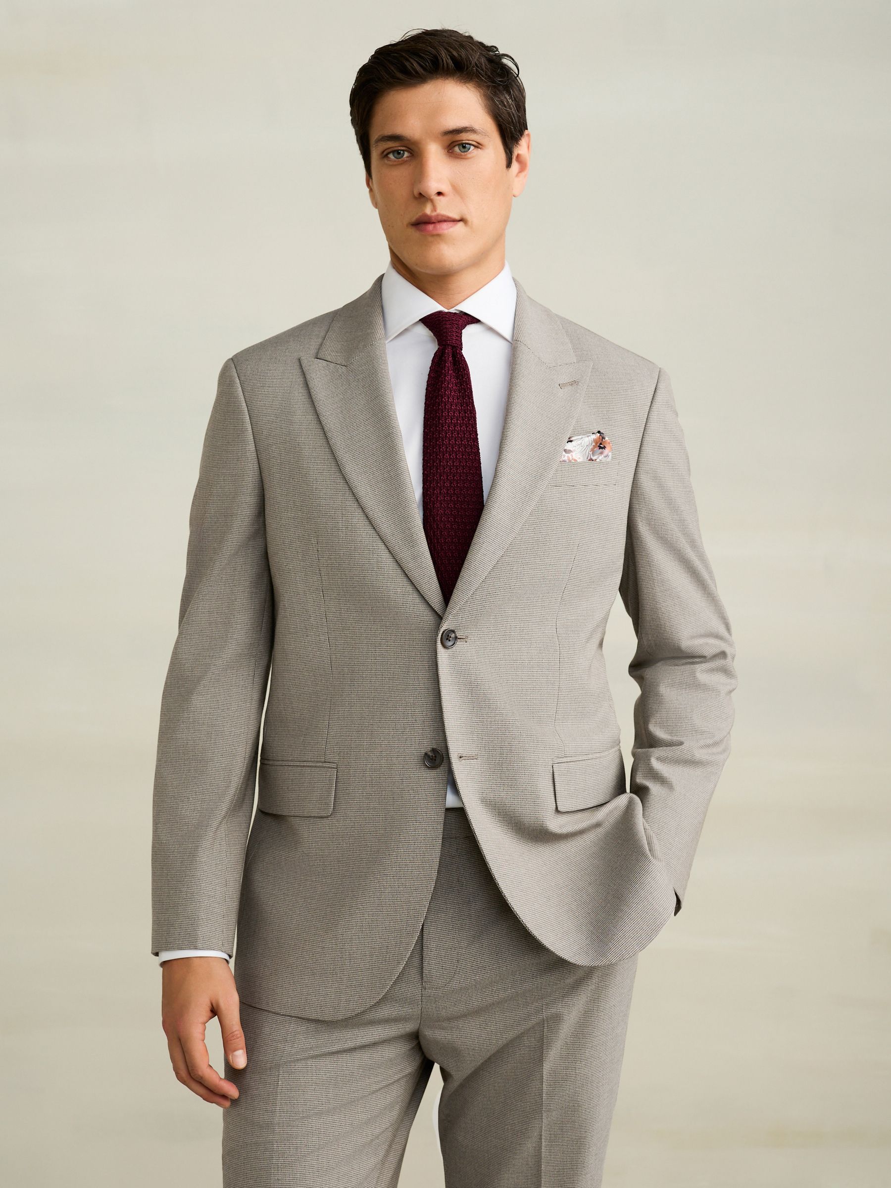 Buy Neutral Regular Fit Motionflex Puppytooth Texture Suit Jacket Buy Neutral Regular Fit Motionflex Puppytooth Texture Suit Jacket