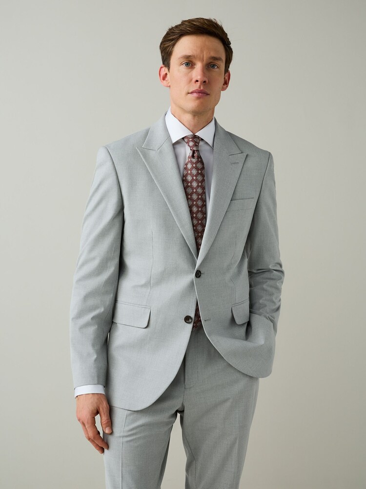 Grey Regular Fit Motionflex Puppytooth Texture Suit Jacket - Image 1 of 10