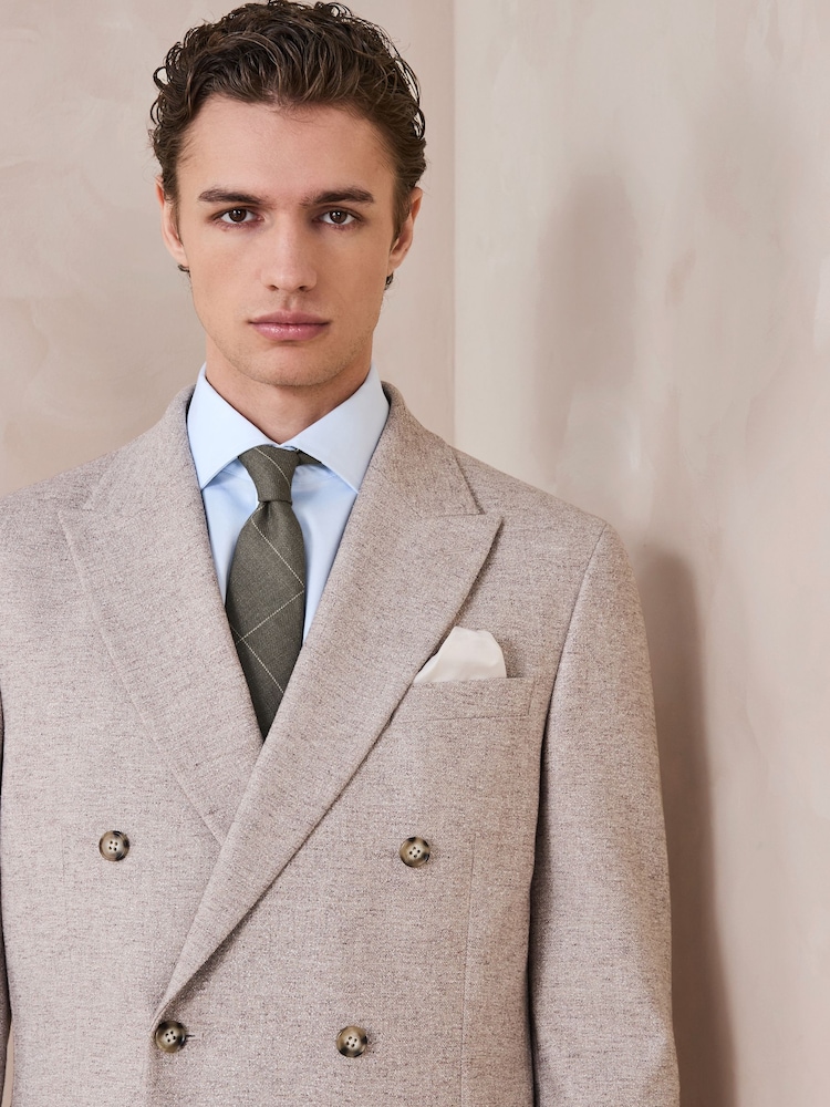 Neutral Textured Double Breasted Suit Jacket - Image 1 of 13