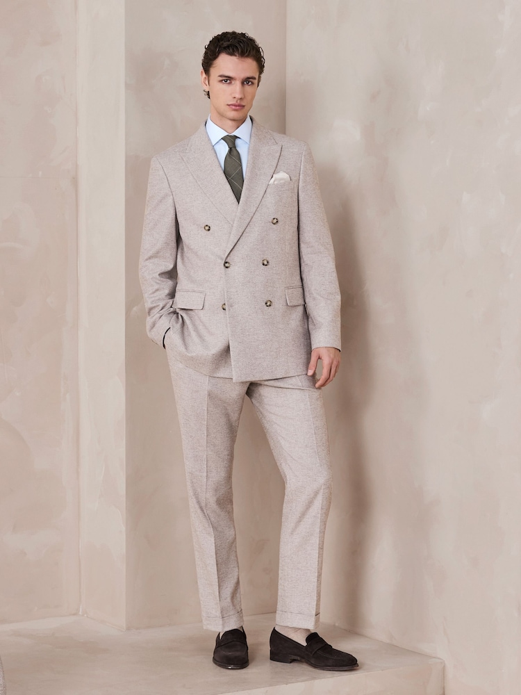 Neutral Textured Double Breasted Suit Jacket - Image 2 of 13