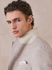 Neutral Textured Double Breasted Suit Jacket - Image 5 of 13