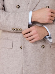 Neutral Textured Double Breasted Suit Jacket - Image 6 of 13