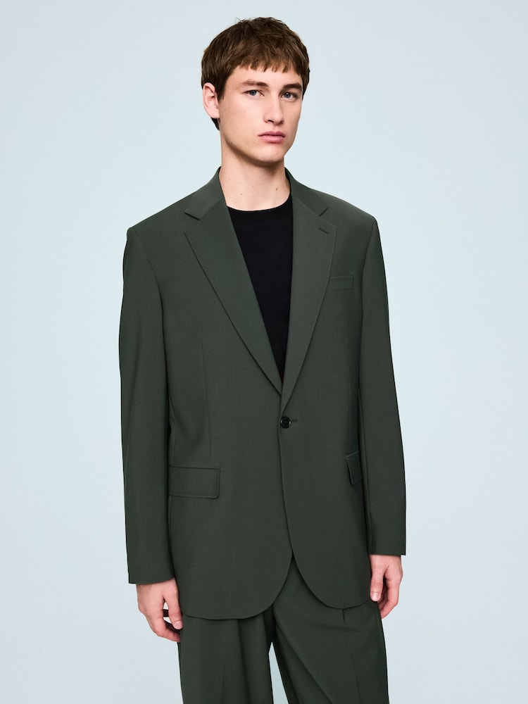 Green Loose Fit Wool Blend Suit Jacket - Image 1 of 4