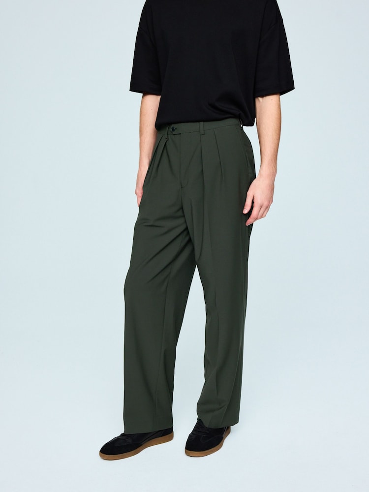 Green Loose Fit Wool Blend Suit Trousers - Image 1 of 4