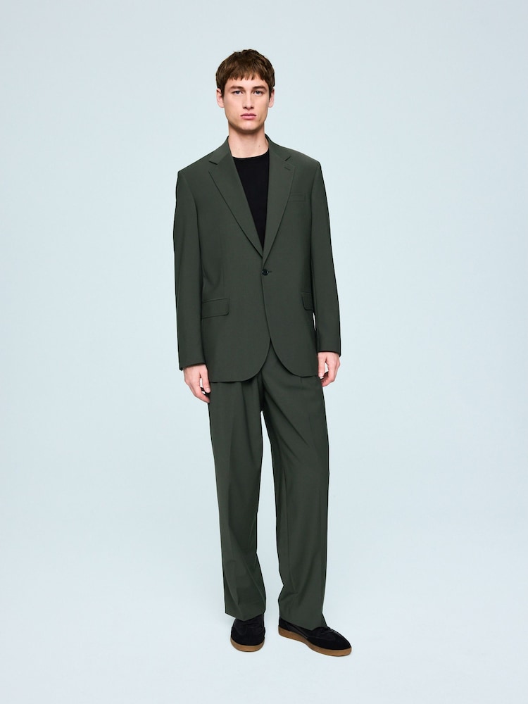 Green Loose Fit Wool Blend Suit Trousers - Image 2 of 4