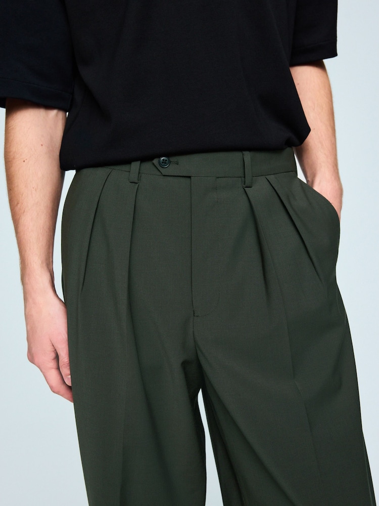 Green Loose Fit Wool Blend Suit Trousers - Image 4 of 4