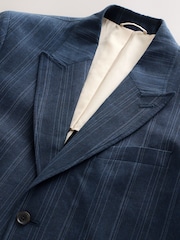 Navy Blue Relaxed Fit Textured Stripe Suit Jacket - Image 6 of 8