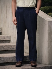 Navy Blue Relaxed Fit Textured Stripe Suit Trousers - Image 1 of 9