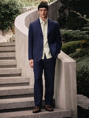 Navy Blue Relaxed Fit Textured Stripe Suit Trousers - Image 2 of 9