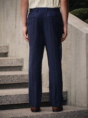 Navy Blue Relaxed Fit Textured Stripe Suit Trousers - Image 3 of 9