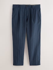 Navy Blue Relaxed Fit Textured Stripe Suit Trousers - Image 5 of 9