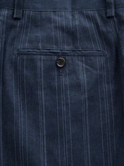 Navy Blue Relaxed Fit Textured Stripe Suit Trousers - Image 7 of 9