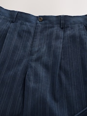 Navy Blue Relaxed Fit Textured Stripe Suit Trousers - Image 8 of 9