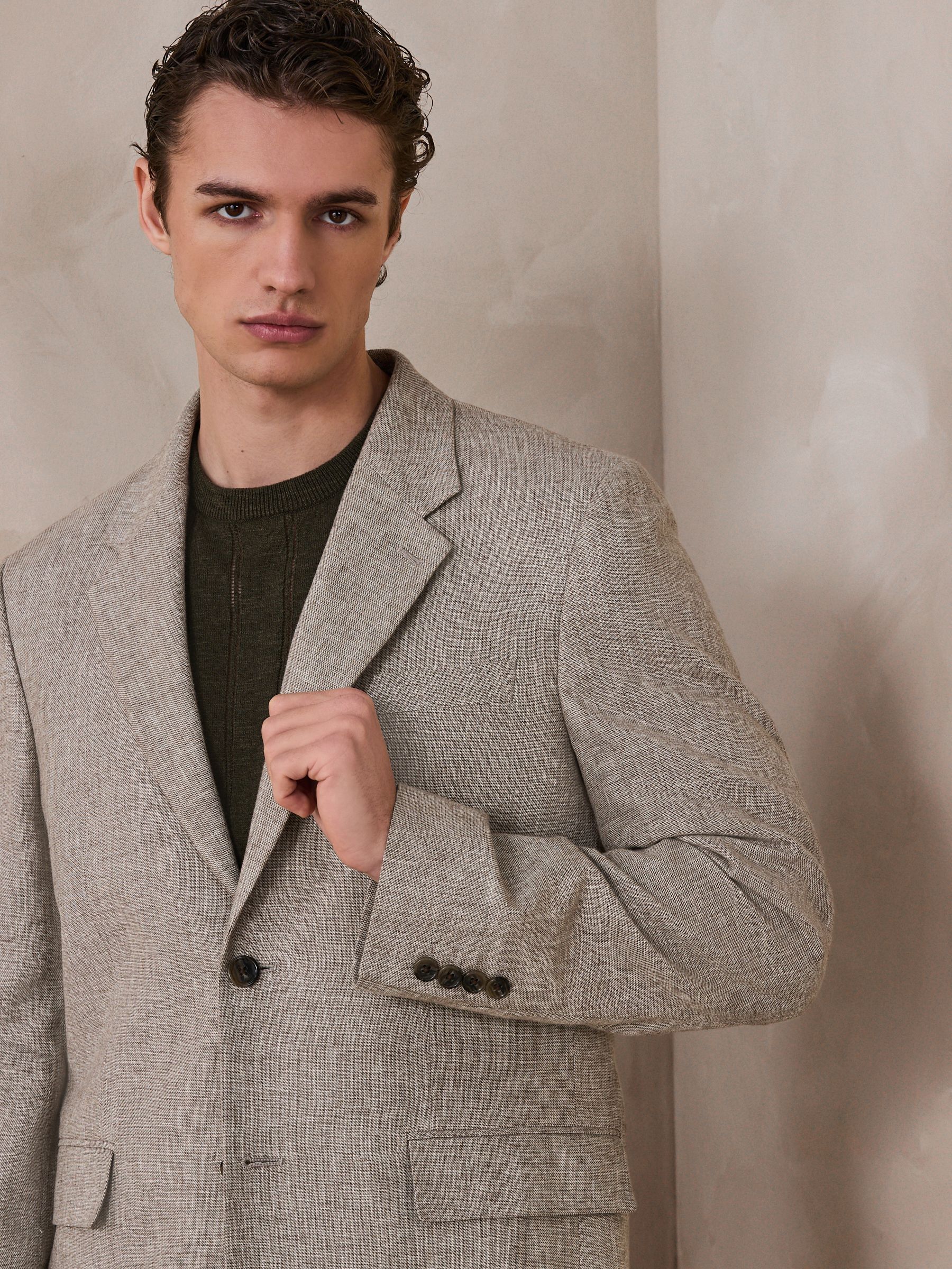 Buy Neutral Loose Fit N.Premium Linen Blend Texture Suit Jacket