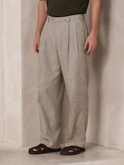 Neutral Loose Fit Linen Blend Texture Suit Trousers - Image 1 of 9