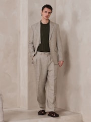 Neutral Loose Fit Linen Blend Texture Suit Trousers - Image 2 of 9