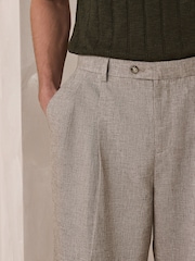 Neutral Loose Fit Linen Blend Texture Suit Trousers - Image 4 of 9
