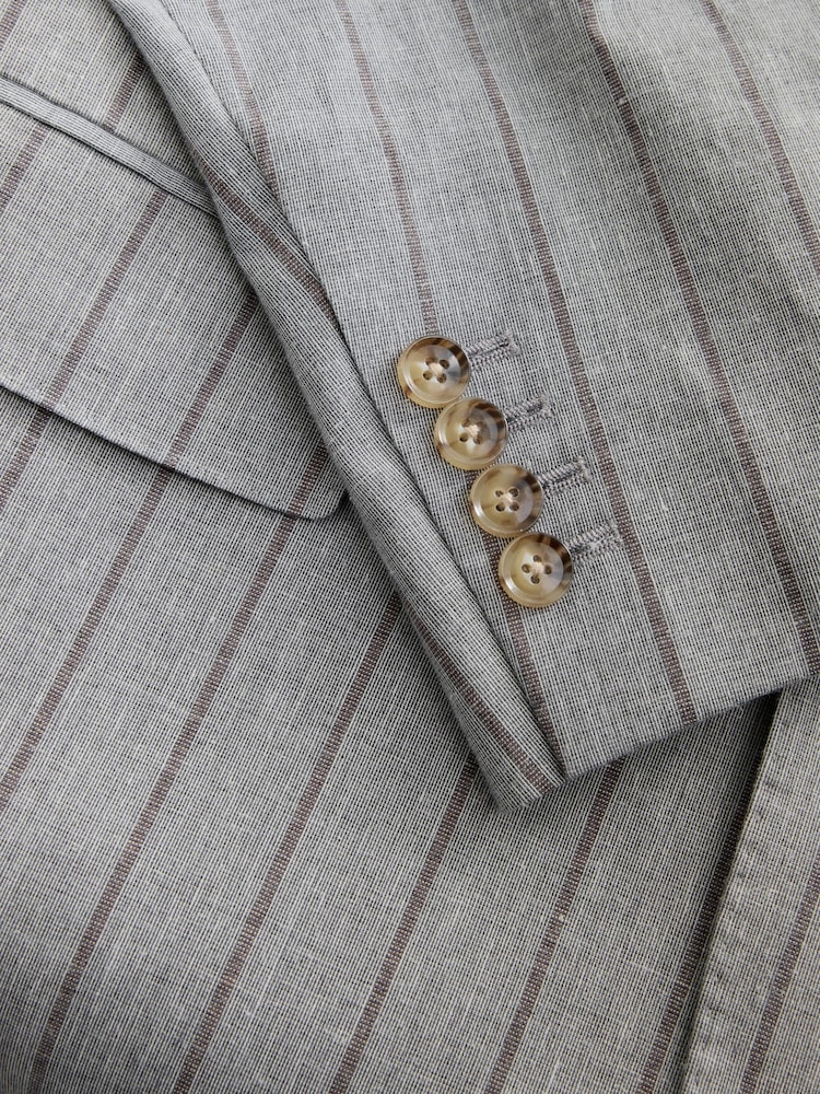 Grey N. Premium Tailored Fit Cotton Blend Stripe Suit Jacket - Image 11 of 11