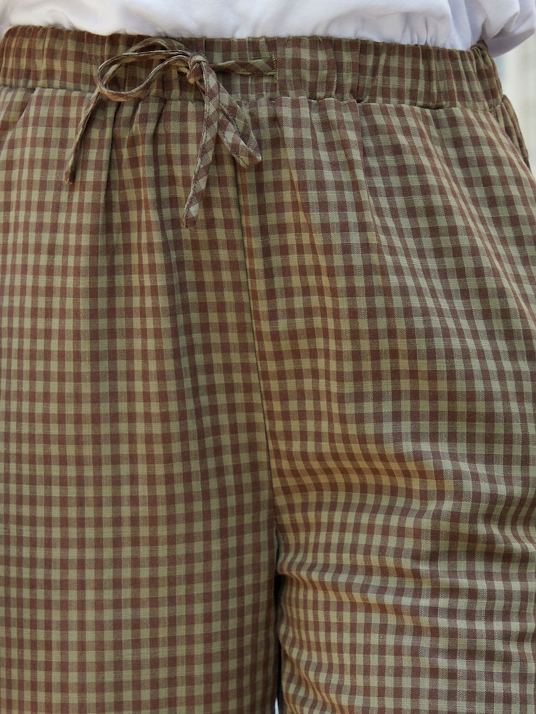 Threadbare Brown Wide Leg Gingham Trousers - Image 2 of 4