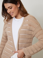 Threadbare Natural Crochet Pointelle Knit Maxi Cardigan - Image 4 of 4