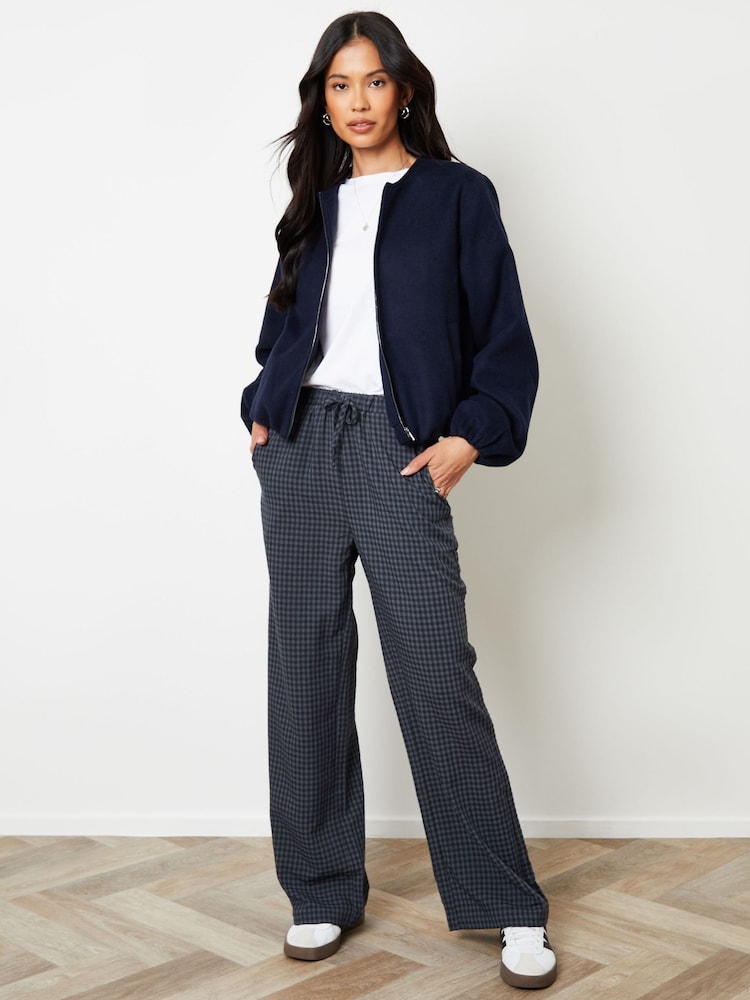 Threadbare Blue Wide Leg Gingham Trousers - Image 1 of 5