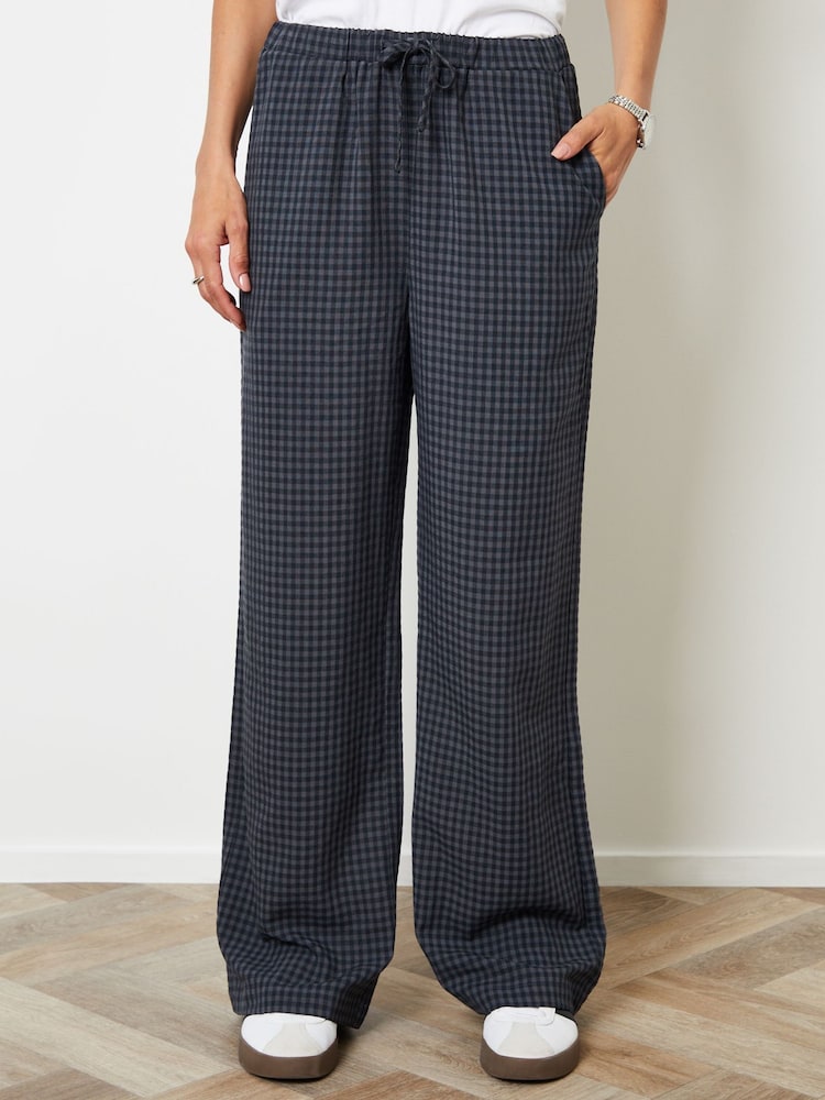 Threadbare Blue Wide Leg Gingham Trousers - Image 2 of 5