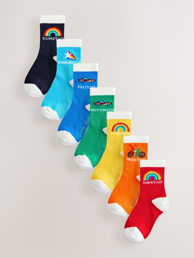 Little Bird by Jools Oliver Bright Rainbow German Days Of The Week Socks 7 Pack - Image 1 of 8
