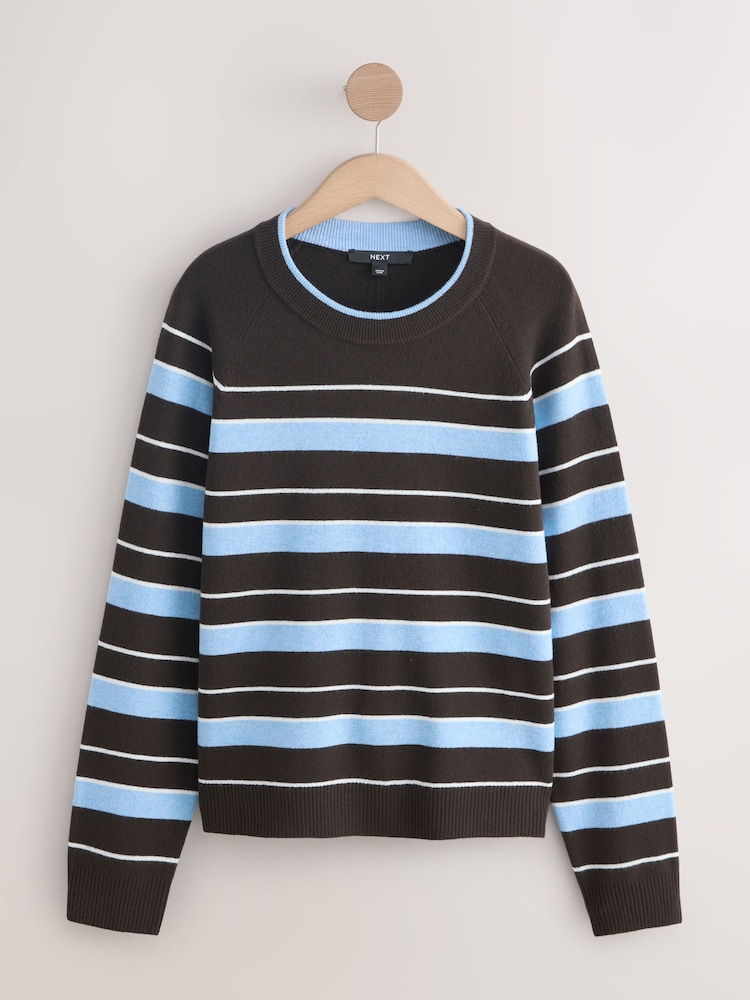 Chocolate Brown Stripe Supersoft Crew Neck Long Sleeve Jumper - Image 1 of 3