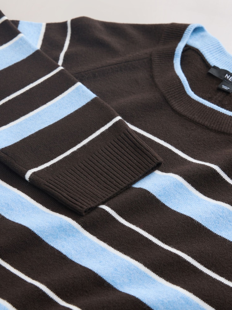 Chocolate Brown Stripe Supersoft Crew Neck Long Sleeve Jumper - Image 2 of 3