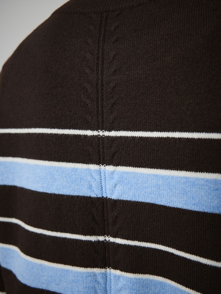 Chocolate Brown Stripe Supersoft Crew Neck Long Sleeve Jumper - Image 8 of 8