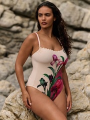 B by Ted Baker Scallop Edge White/Pink Floral Swimsuit with Tummy Control - Image 1 of 7