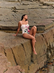 B by Ted Baker Scallop Edge White/Pink Floral Swimsuit with Tummy Control - Image 2 of 7