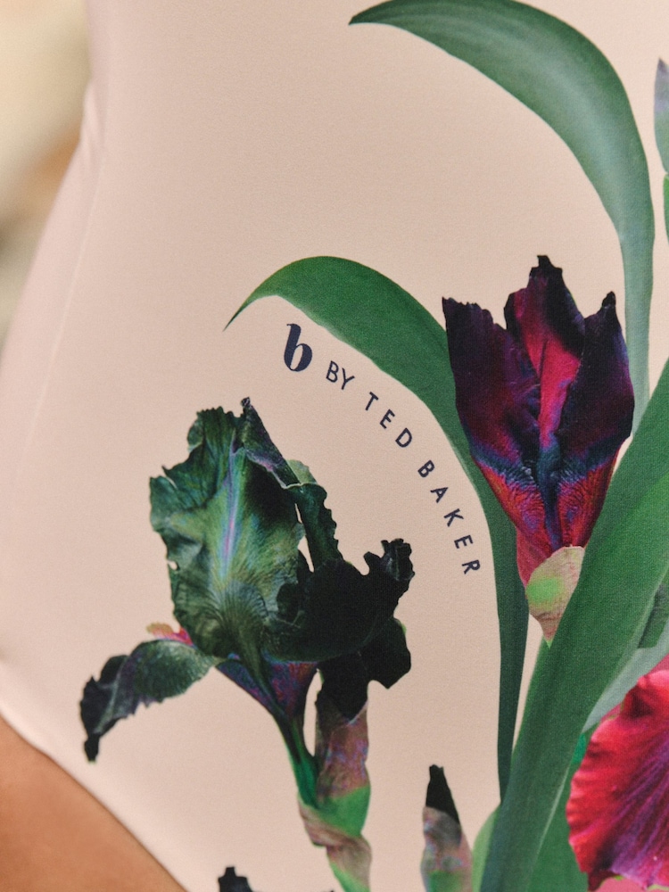 B by Ted Baker Scallop Edge White/Pink Floral Swimsuit with Tummy Control - Image 7 of 7