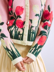Pink Floral Supersoft Knitted V-Neck Cardigan - Image 5 of 9