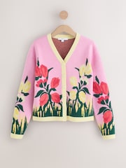 Pink Floral Supersoft Knitted V-Neck Cardigan - Image 6 of 9
