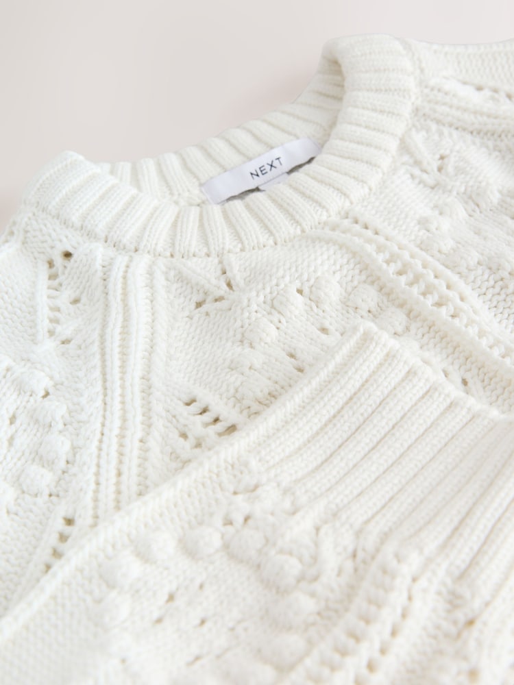 Ecru Floral Stitch Jumper - Image 2 of 3