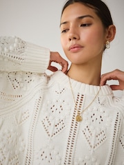 Ecru Washed 100% Cotton Floral Stitch Jumper - Image 5 of 8