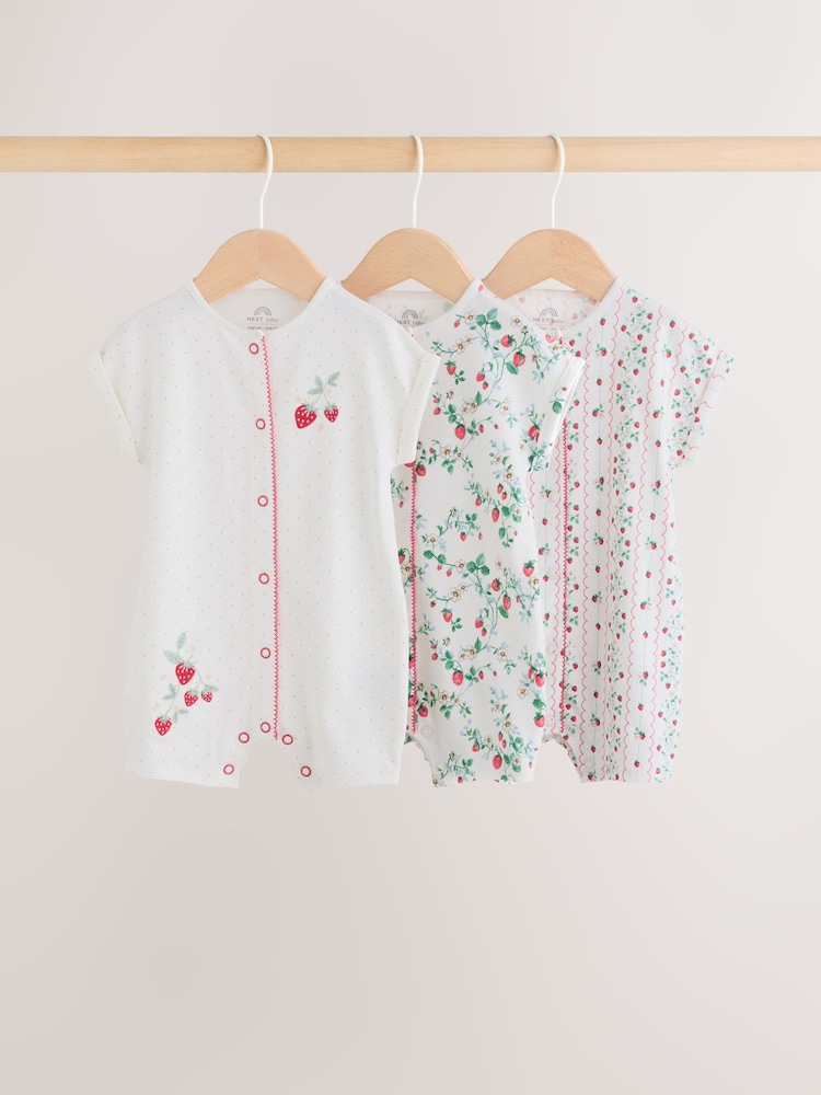 White Strawberry Printed Jersey Baby Romper - Image 1 of 10