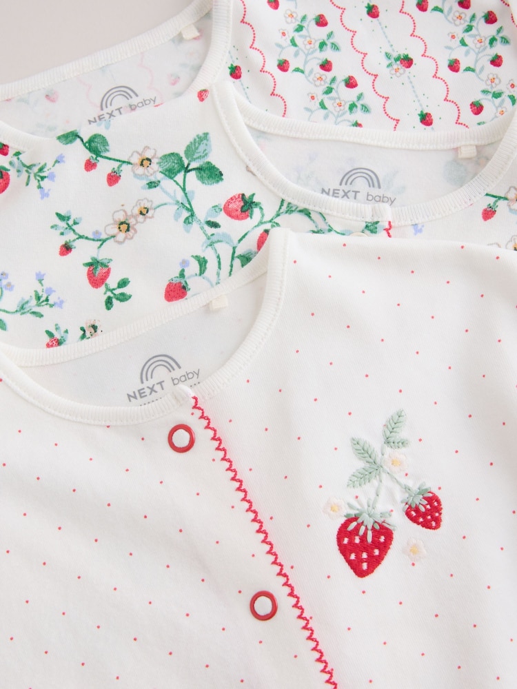 White Strawberry Printed Jersey Baby Romper - Image 10 of 10